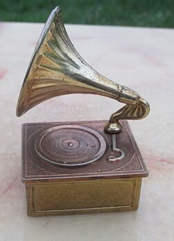Vintage Miniature Antique Gramophone Player  Doll House Brass Copper for Doll House or collectible