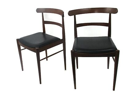 Pair Vintage Dining Chairs Scandinavian Modernist Style Teak Faux Leather French