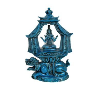 Ceramic Buddha Statue Rimini Blue Foo Dog Temple Marked Arca Turquoise Lovely