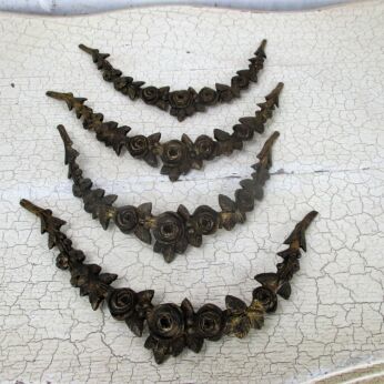 4 pcs Antique Cast Brass Furniture Trim Flower Hardware Ornate Reclaimed