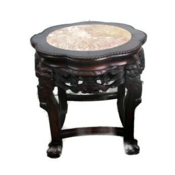 Gorgeous Carved Wood Chinese Marble Top Hall Console Table Pedestal Tabouret
