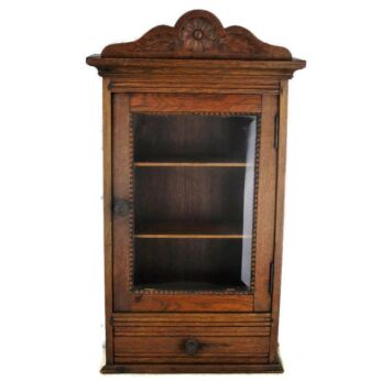 Hand Carved Oak Medicine Bathroom Wall Cabinet Apothecary Beveled Glass Hobnails