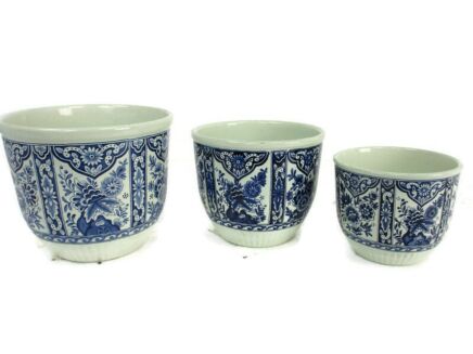 set of 3 Boch Royal Sphinx Delft blue White Flower Pot Jardiniere Planter Marked