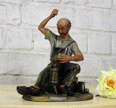 Capodimonte Figurine Cobbler Signed Il Maestro Volta Porcelain Italy Marked