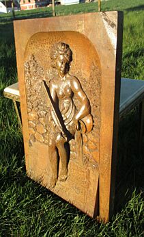 Art Nouveau Hand Carved Wood Panel Woman Lady Playing lute Wall Panel