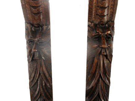 Antique Gothic Pair Antique Corbels Hand Carved Wood Pediment Architectural WOW