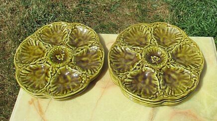 French Vintage Set of 6 Oysterplates Marked Gien France