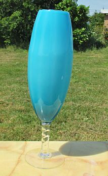 Italian Cased Opaline Turquoise Art Glass Vase era Murano Opaline