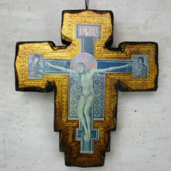 Florentine Wood San Damiano Style Wall Hanging Crucifix Jesus Christ Gold Gilt