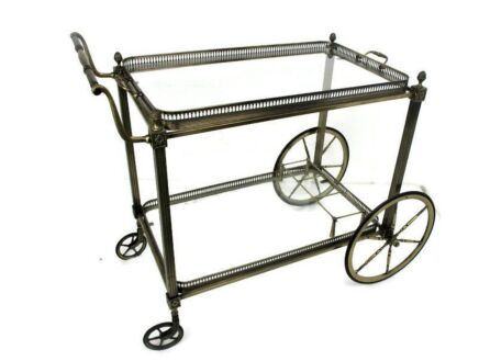Bar Cart Trolley Cocktail Kitchen Island Serving Tray Hollywood Regency Pine Apples Gorgeous
