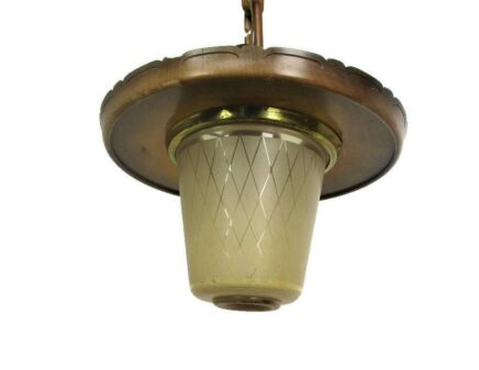 Lantern Ornate Chandelier Pendant Mid Century modern Wood Glass Vintage Retro