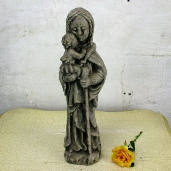 Outdoor Protection Carved Stone French Virgin Mary Infant Jesus HTF Tenderness