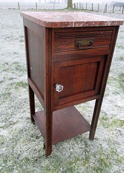 Art Deco Night Stand Nightstand oak Brown Marble Top French Glass Knob
