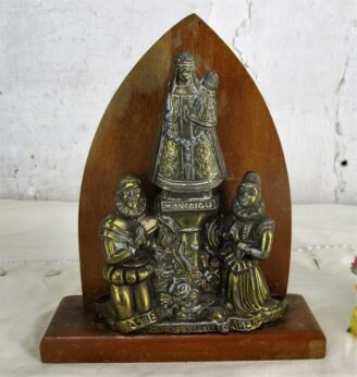 Our Lady of Montaigu Vintage Virgin Mary Spelter on Wood Albert Isabella HTF