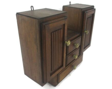 Large Kitchen Medicine Apothecary Bathroom Cabinet Wood Double Art Nouveau WOW