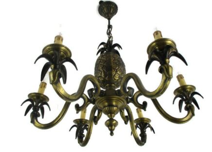 Bronze Ornate Chandelier Hollywood regency 6 Lights Arms Pine Apple