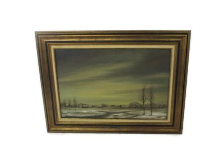 XL Painting Framed Ornate Oil on Canvas Signed Alfie Bekaert 1976 Snow Gorgeous