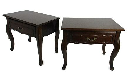 Pair of Country French Louis XV XVI Style Carved Nightstands End Tables Wood Vintage