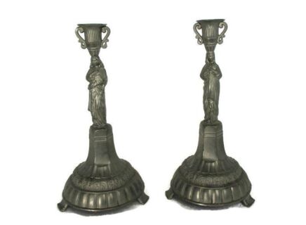 Couple Candle Holders Holy Heart Virgin Mary Saint John Apostle Signed Spelter HTF Collector