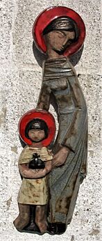 Mid Century Design Modernist Ceramic Wall Plaque Virgin Mary Jesus era Perignem