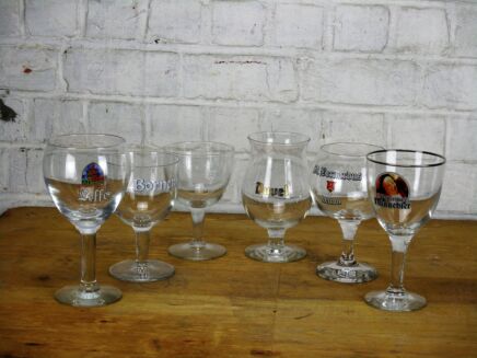 set of 6 different Belgium Beer Glasses Chalice Leffe Duvel St Bernardus Bornem