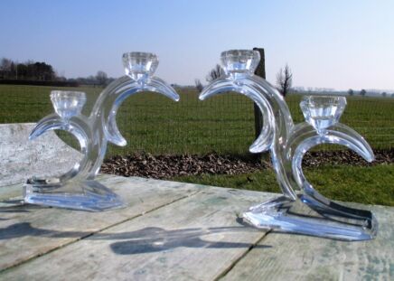 Baccarat French Couple Pair Double Candle Holders Crystal Marked