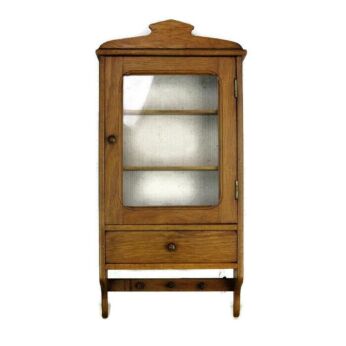 Vintage Hand Carved Oak Display Medicine Wall Bathroom Cabinet Apothecary