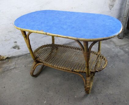 Small Vintage Coffee Table Side Occasional Table Rattan Bohemian Hobo Chic