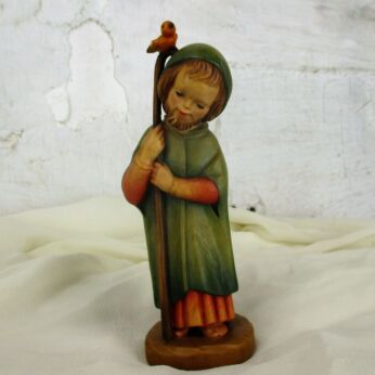 Anri Figurine Shepherd Bird Hand Carved Wood Stable Nativity Italy