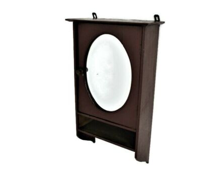 Wood Medicine Wall Kitchen Bathroom Wall Cabinet Apothecary Oval Mirror Beveled Glass