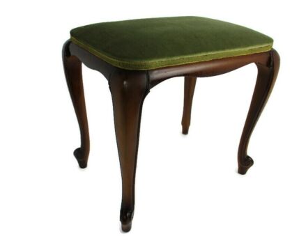 Vintage Footstool Ottoman Wooden Legs Green Velvet Louis XV/Louis XVI style