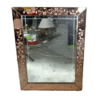 Large Art Deco Nouveau Bauhaus Wall Hanging Mirror Pink & Clear Flowers Vanity