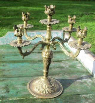Antique Brass Ornate 5 Arm Candle Holder Candelabra Beautiful