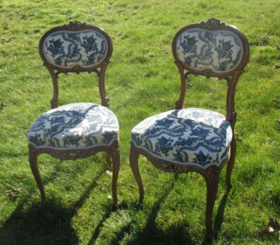 Antique Louis XV Pair French Chairs Authentic Flower Fabric Carved wood