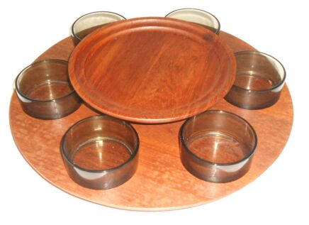 Vintage Mid Century Teak serving Rotating Apero tray Platter Lazy Susan Digsmed