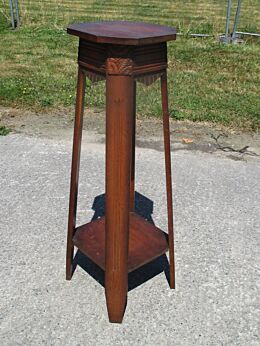 Large Art Deco Carved wood Pedestal Display Side Table Plant Stand 44.49"