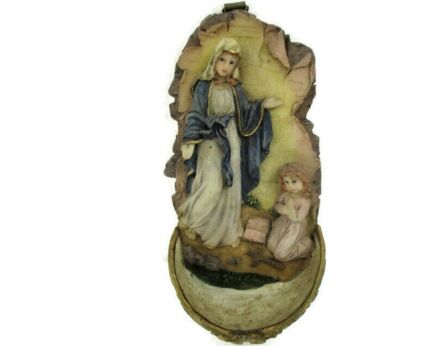 Vintage Holy Water Font Resin Virgin Mary Little Girl Kneeling Polychrome Wall Hanging Lovely