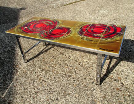 Mid Century Coffee table Italian Art Design Ceramic Signed by Denisco Brutalist