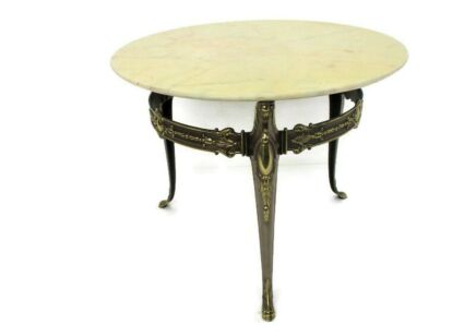 Side Coffee Wine occasional Table Marble top Ornate Brass Hollywood Regency