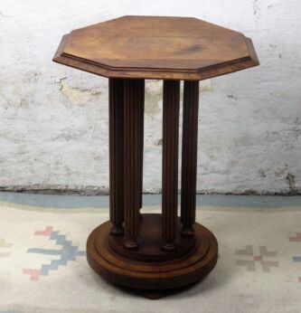 Small Oak Octagonal Side Wine Table Pedestal Plant Stand 6 Pillar Legs 23.22"