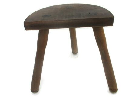 Vintage Hand Carved wood  Milking Stool Pedestal Table Plant Flower Bonsai Stand Side Table Barn Country Style Funky Authentic Tripod