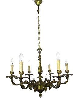 Impressive Chandelier 6 arm Lights Brass Ornate Mid Century 50s Beautiful Working
