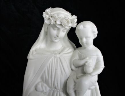 French Antique 1900 Bisque Statue Virgin Mary Madonna treading on snake 14.56"0