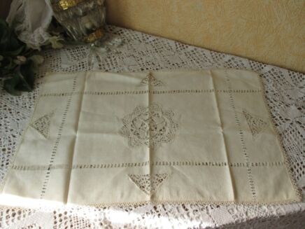 Linen White Tablecloth handmade Embroidery Belgian Vintage Decorative