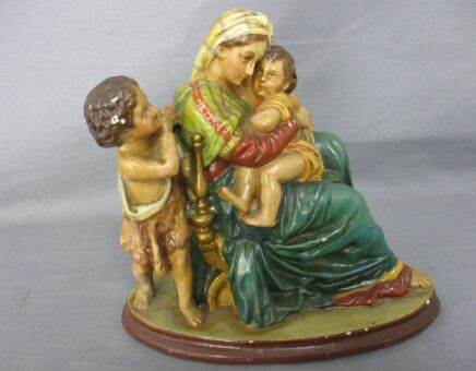 Virgin Mary Madonna Della Sedia Seggiola Plaster Statue Rafael John the Baptist Small Statue