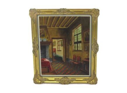 Oil Painting Ornate Wood Plaster Frame Victorian Interior Signed Van Laeken