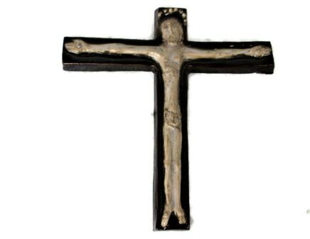 Mid Century Design Ceramic Modern Crucifix Ceramic Fat Lava Gold Gilded Marked M Pauwels
