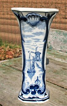Small Vase Hand Painted Delft Blue White Holland Sailing boat Mill Lovely