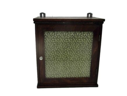 Mid Century Oak Kitchen Apothecary Bathroom Wall Cabinet Glass Door with Pattern Hobnails