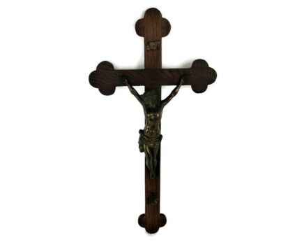 Large Hand Carved Wood  Hanging Crucifix Cross Jesus Christ Beautiful Brass  Corpus  26.96"